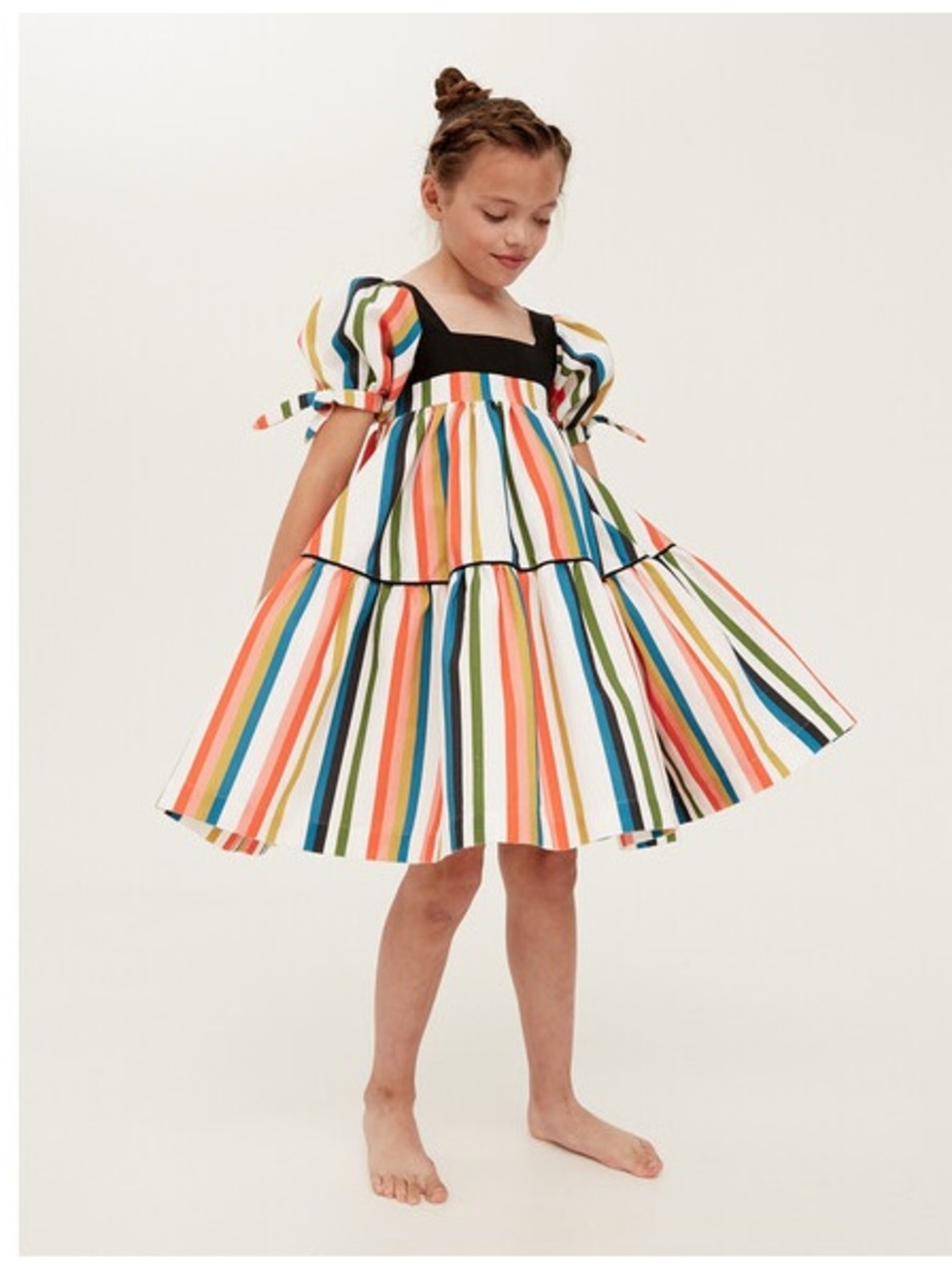 The Middle Daughter 🌈 Rainbow Stripe Puff-Sleeve Dress 13/14